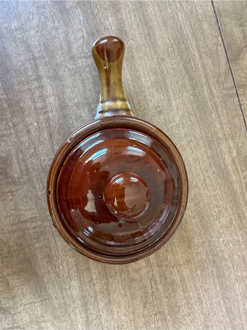 Glazed Brown Ceramic Skillet Pan with Handle - Home Kitchen Cookware